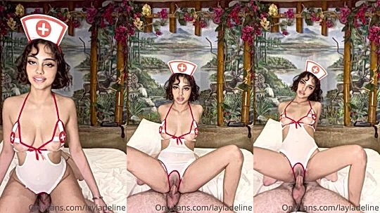 layladeline riding a big cock in her nurse lingerie