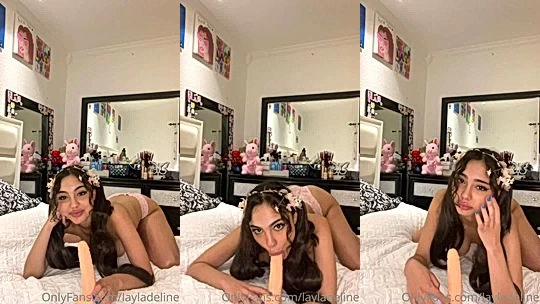 layladeline deepthroating a big white dildo