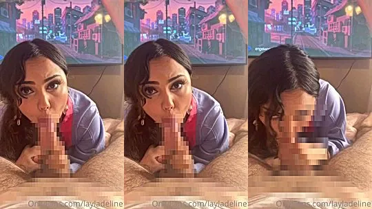 layladeline sucking her lovers big cock in the bedroom