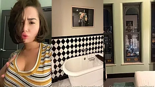 Lupuwellness teasing her big tits in the bathroom