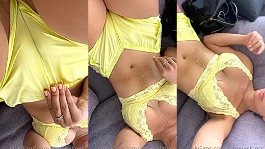 Lupuwellness teasing her pussy in yellow lingerie