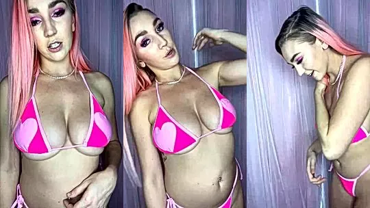 blonde babe Kendra Sunderland teasing in her pink slingkini