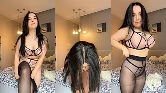 Polish model Mini Loona flashing her huge tits in her see-through lingerie