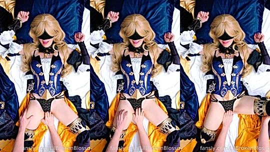 Blindfolded cosplay girl LilBrokenBlossom gets her pussy rubbed