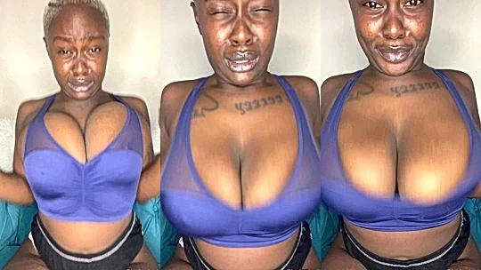 hot babe Black-minaj teasing her huge tits in blue bodysuit