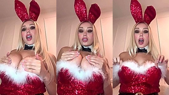 sexy chick Daniella Chavez showing off her huge tits in her red bunny suit