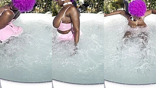 beautiful girl Black-minaj teasing her booty in the outdoor jacuzzi