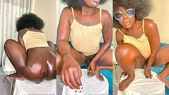 hot girl Black-minaj riding a dildo in bed with oil