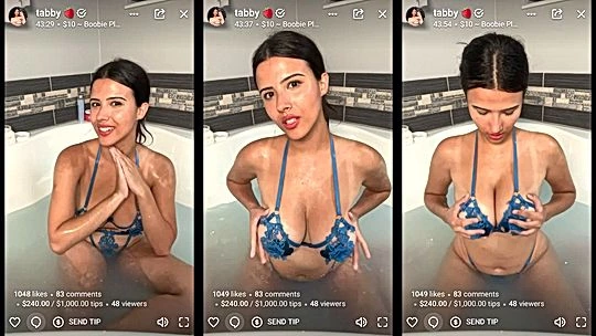 sexy girl Strawberrytabby teasing her big wet ass in the bathtub on livestream