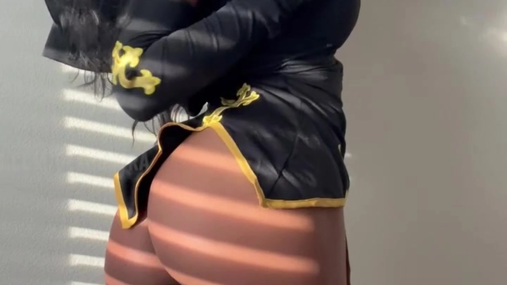 horny chick Demi Sutra teasing her big booty and moist pussy by the window